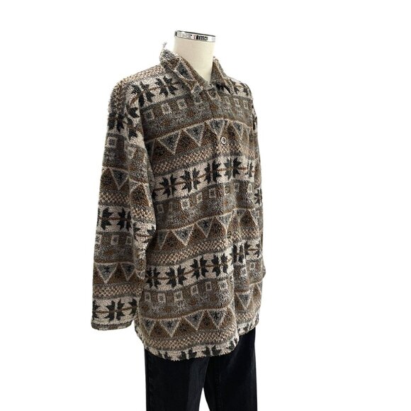 Vintage Palmettos Aztec Sherpa Fleece Jacket L Southwestern Winter Grunge Cozy - Picture 7 of 9